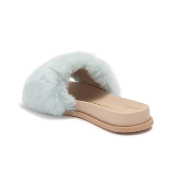 NEW Dolce Vita Women Gwynn Faux Fur Slide Sandal Slipper Aqua - Picture 2 of 5